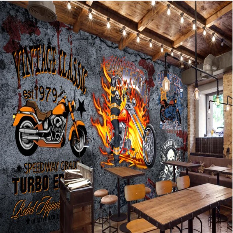 

beibehang Large Custom Wallpapers Continental Retro Trend Motorcycle Motorcycle Bar KTV Mural Background Wall