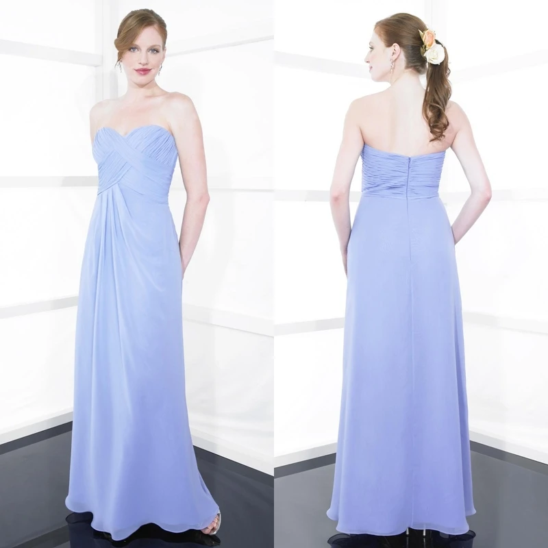 Sweetheart Pleats Chiffon Long Cheap  Bridesmaid  Dresses  