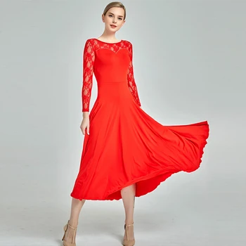 

Ballroom Dance Dress Women Lace Long Sleeve Flamenco Waltz Dancing Dresses Lady Ballroom Performance Practice Wear Woman DN3259