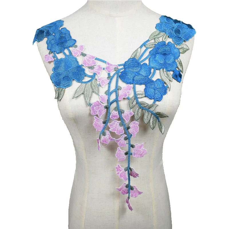1PC Embroidered Floral Lace Neckline Neck Collar Trim Clothes Sewing