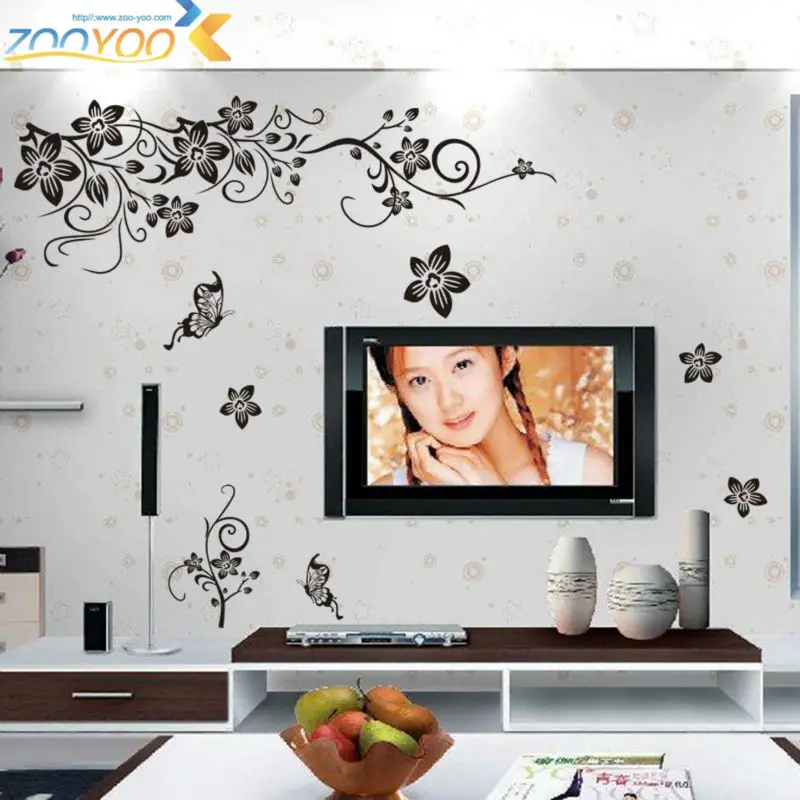 

classical black flower vine tv background wall decals zooyoo027S decorative adesivo de parede diy removable pvc wall stickers