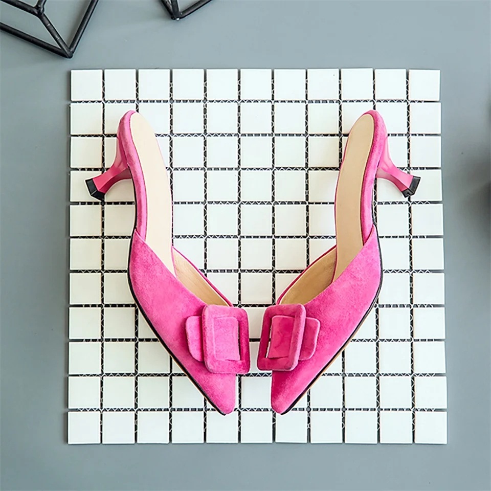 

Fashion Women Slippers Pointed Toe Slingback Pumps Buckle Slides Backless Dress Sandals Kitten Heeled Slippers Women
