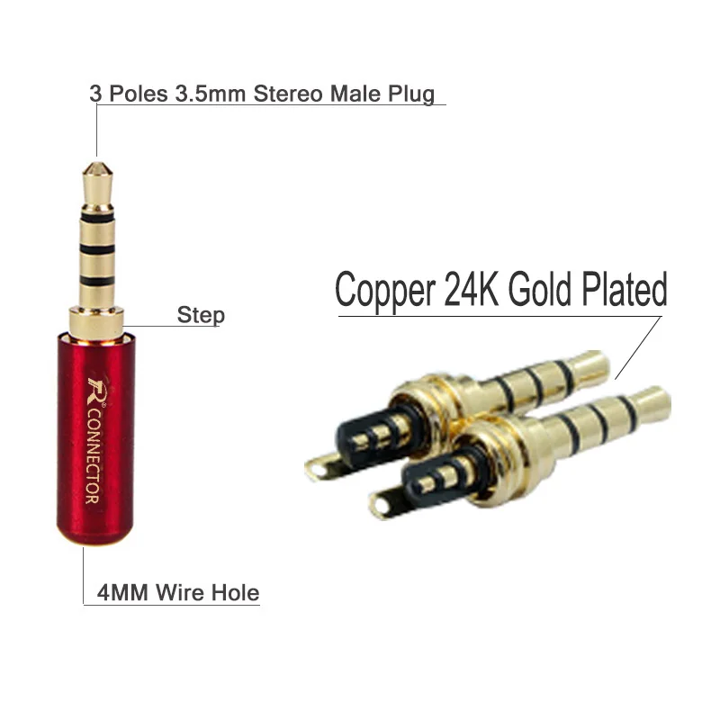 10 шт./лот 3,5 мм разъем 4 полюса стерео 3,5 мм штекер медная трубка Позолоченный разъем для наушников 4-контактный разъем 3,5 мм разъем