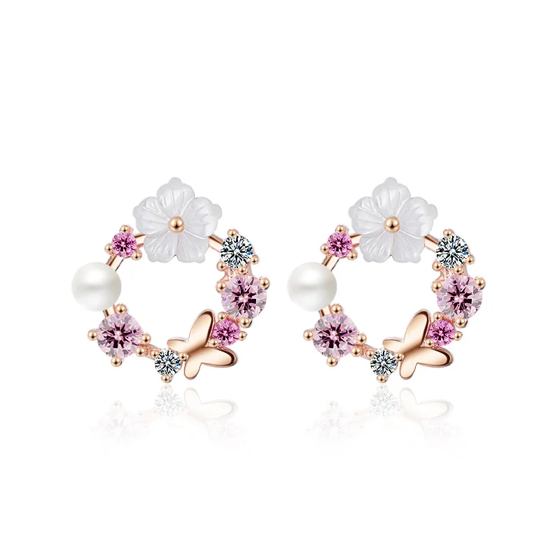 

XIYANNIKE Simple Fashion Shell Carving Stud Earring Inlaid Rhinestone Personality Sweet Flower Earring For Women Jewelry VES7157