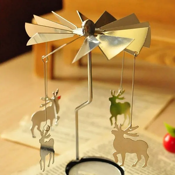 

Free shipping Creative Rotate Windmill Candle Holder Angel/Stars/Christmas Tree Rotating Candles Wedding Party Home Decorations