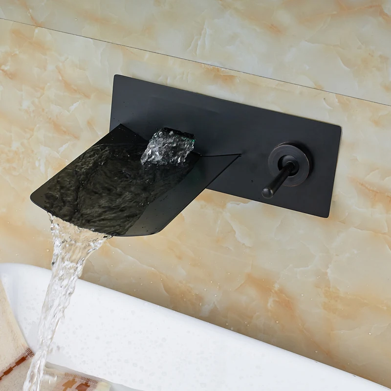 Poiqihy бассейна Ванная комната кран светодиодный настенный Смесители для умывальника Одной ручкой черный кран смесителя