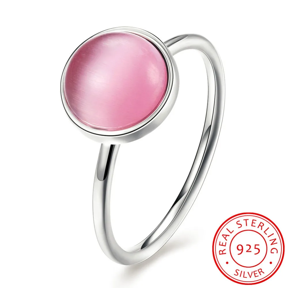 Hot Sales 925 Sterling Silver Pink Opal Finger Rings Women Fine Jewelery Pretty Wedding Gift Size