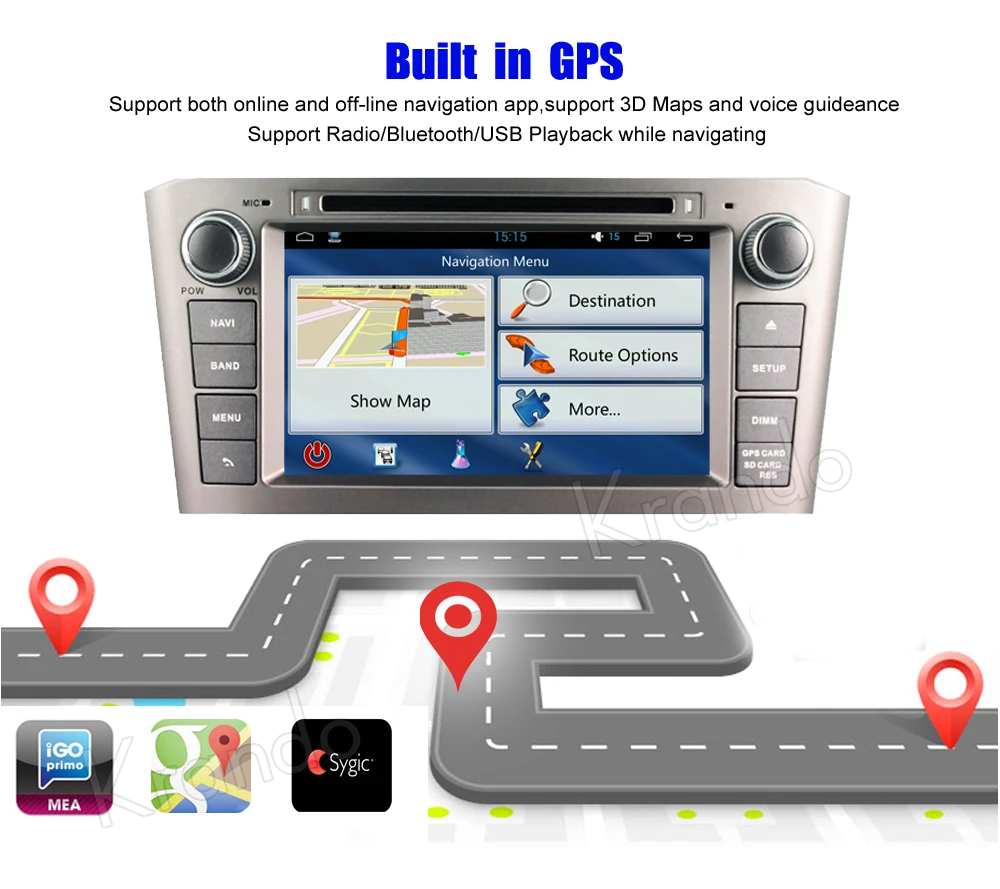 Cheap Krando 8" Android 9.0 car radio audio multimedia system for toyota avensis 2003-2007 gps navigation entertainment playstort OBD2 3