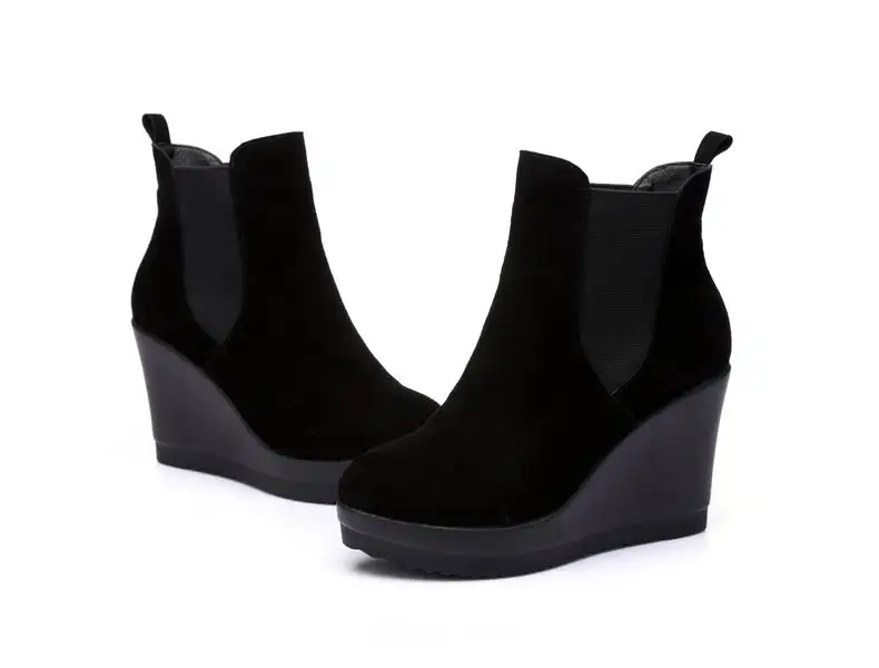 Mujeres Otoño Mujer Gktinoo Tacón Cuero Las With Negro invierno Genuino black Para Cuñas Tobillo Botas Fur Estilo Zapatos De wvqOw1Y