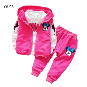 

2018 baby children's clothing Minnie clothing suit autumn 3 piece set hooded coat jacket vest suit cotton girls cartoon clothes