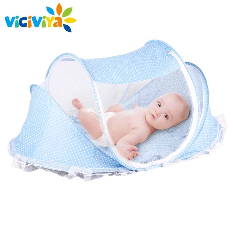 4pcs/lot Baby Crib Baby Bed With Mattress Pillow Set Portable Folding Crib Netting Newborn Bedding Travel Sleep Mosquito Net Bed