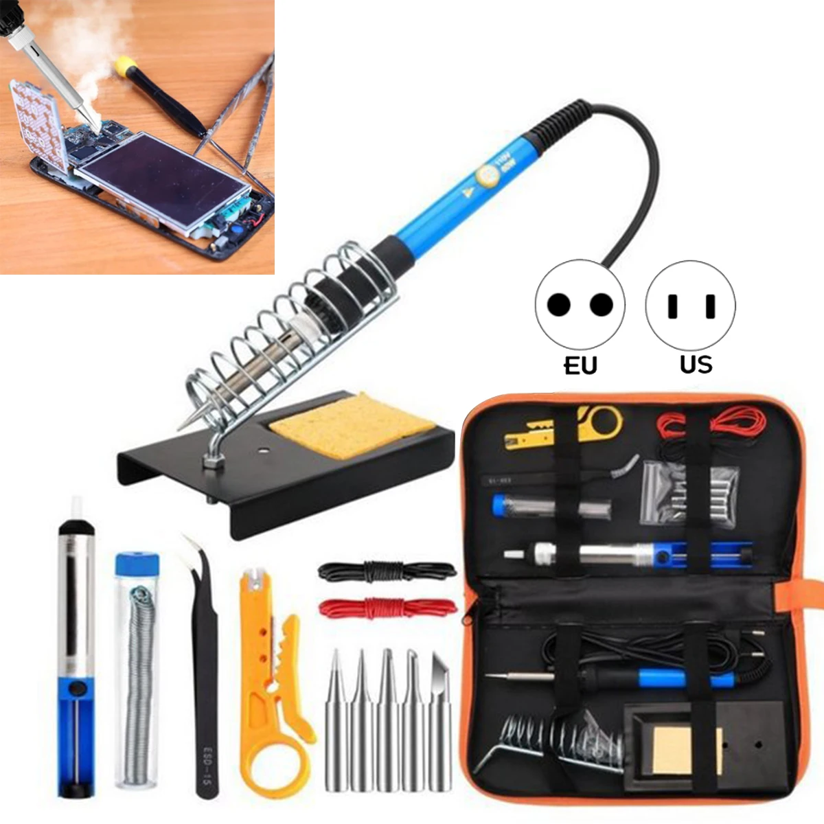 

LCD Soldering Iron Desoldering Rework Solder Station Hot Air Heater Tool Kit For Working Power Tool Sets