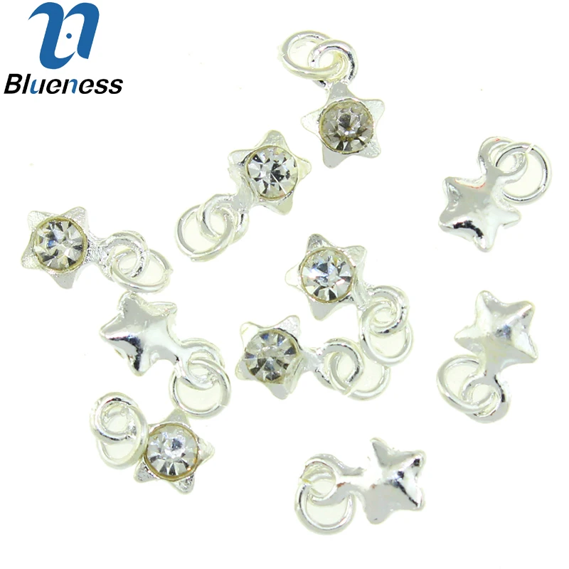 

10pcs/lot 3D Crystal Rhinestone Nail Art Fashion Star Pendant Design Decoration Silver Alloy Manicure Accessories TN1703