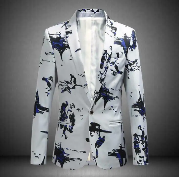 

Men's Fashion Lapel Collar One Button Floral Coats Casual Shows Blazer Jacket