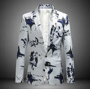 

Men's Fashion Lapel Collar One Button Floral Coats Casual Shows Blazer Jacket