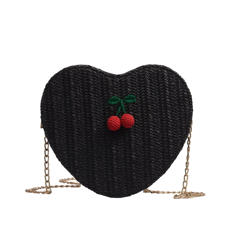

Women'S Fashion Elegant Heart-Shaped Cherry Accessories Solid Color Messenger Bag Shoulder Bag Love Woven Bag