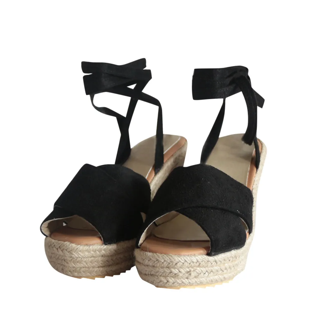 Сандалии женские модные туфли с открытым носом на высоком каблуке на танкетке; толстая подошва, на шнуровке, пляжная обувь в римском стиле с рисунком сандалии размера плюс; большие размеры 35-43#0501 - Цвет: B