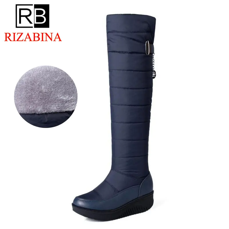 RizaBina/Размеры 35 44 женские облегающие высокие сапоги зимняя теплая обувь с