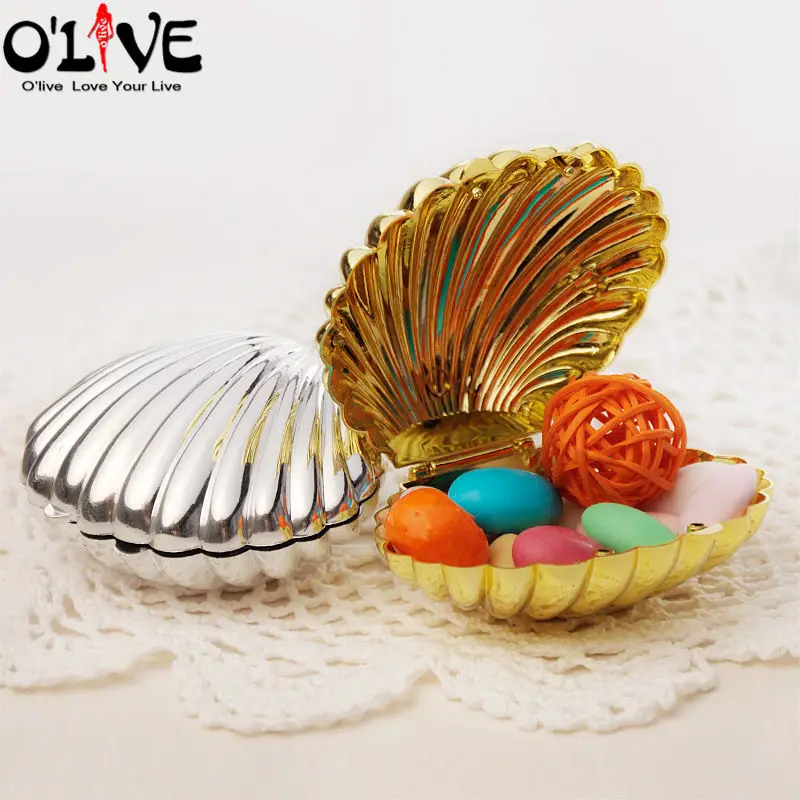 

10 Pcs Shell Conch Gift Bag Plastic Candy Box Gold Silver Baby Shower Birthday Party Favors Packaging Wedding Bonbonniere Sweet