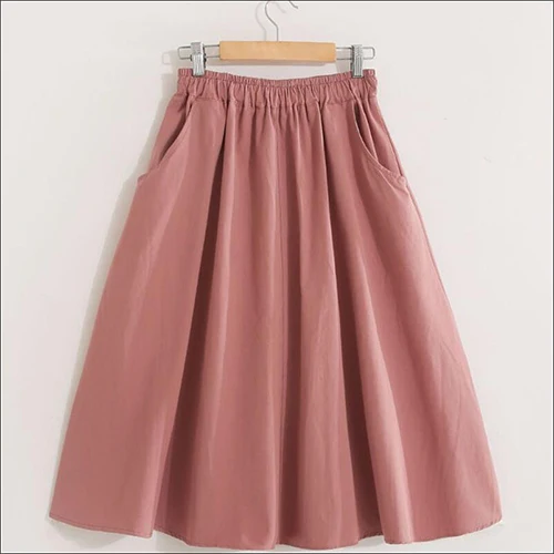 Tigena карман хлопок миди юбка женская мода Лето Корейская Высокая талия до колен юбка женская школьная солнце юбка желтый - Цвет: Розовый