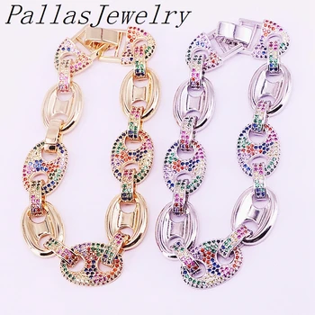

5Pcs New arrive Gold /Silver Color fashion jewelry Micro Pave Colorful CZ Zirconia Chain Bracelet For Women Girls