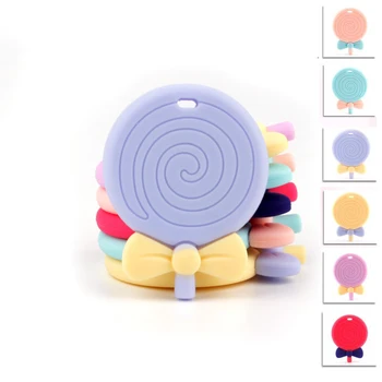 

6pcs Lollipop Silicone Teether Baby Teething Nursing Chewable Beads DIY Necklace Pendant Food Grade Pacifier Chain Candy Color