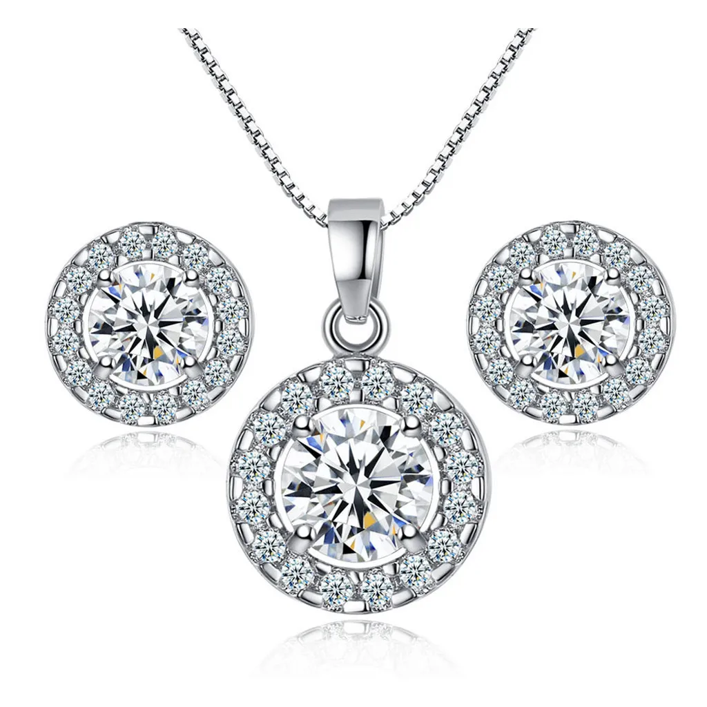

Fashion Shiny Rhinestone Pendent Crystal Wedding Necklace Earrings Jewelry Set Women Luxury Elegant Evening Party Jewelry Sets