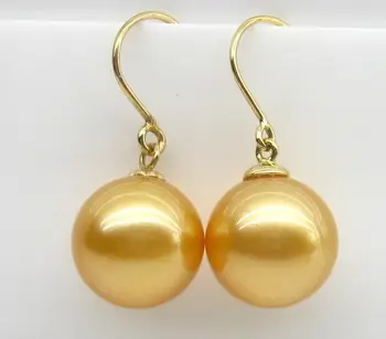 

charming 11-12mm south sea gold pearl earring 14k yellow gold