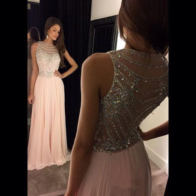 

Blush Robe De Soiree 2019 A-line Chiffon Beaded Crystals See Through Sexy Long Prom Dresses Prom Gown Evening Dresses