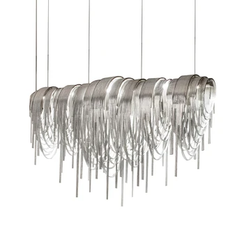 

Modern simple Tassel Aluminium Chain Chandelier Lighting Modern luxury chain drop light for project villa LED lamp E14 bulb