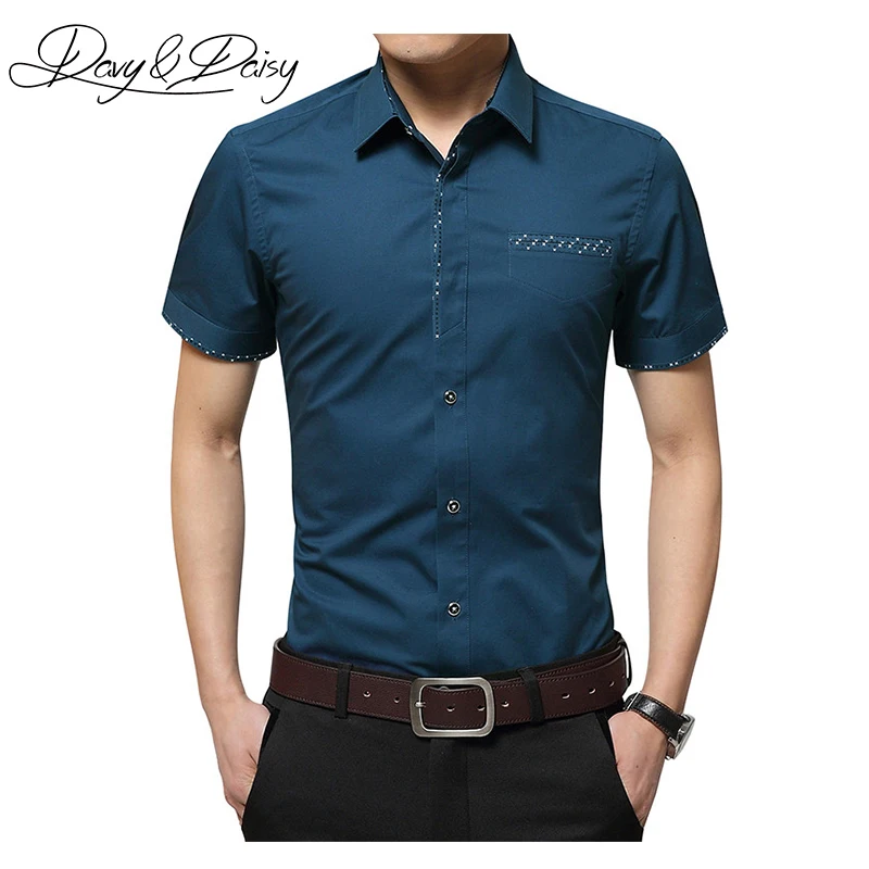 

DAVYDAISY Summer Social Shirt Men Formal Solid Turn Down Collar Dress Slim Business Men Short Sleeve Shirts 5XL DS-034