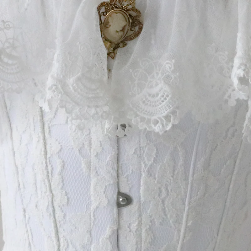 Annzley Corset White Lace Waist Slimming Overbust Corset Top (9)