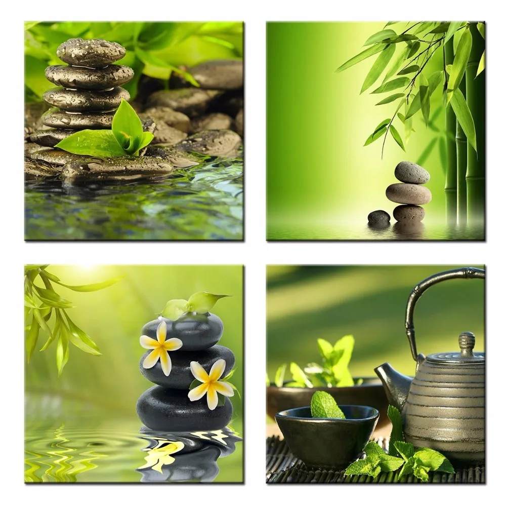 Зеленый бамбуковый Zen Камень домашний декор холст настенная живопись Ванная