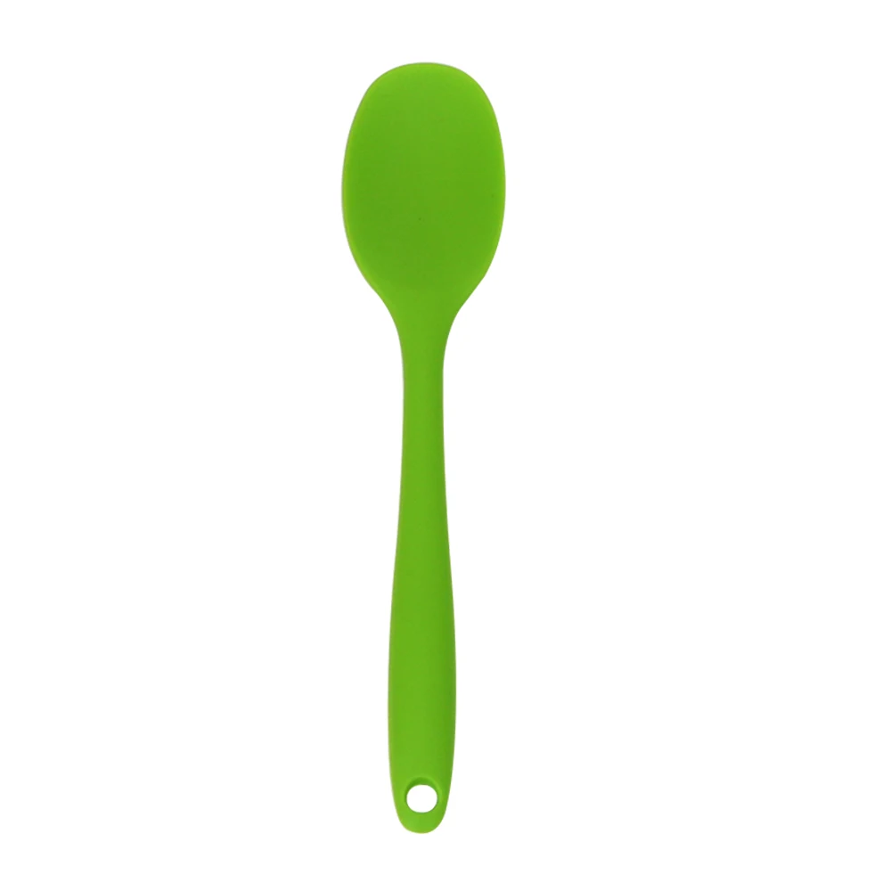 Силиконовая ложка с длинной ручкой, посуда для приготовления пищи, ложка для смешивания, посуда для торта, шпатель для шпаклевки, кухонные ложки для супа - Цвет: Зеленый