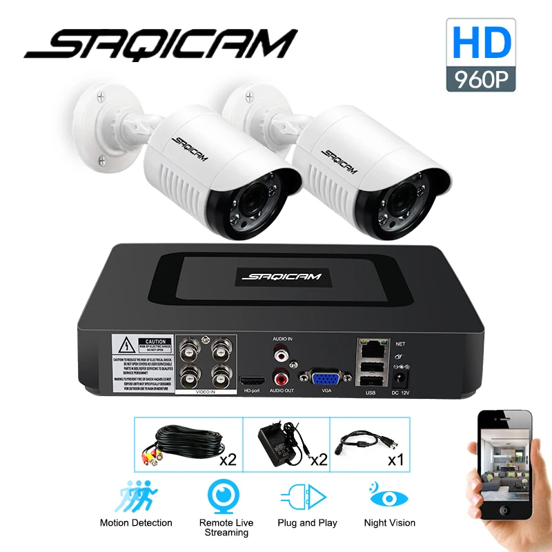 SAQICAM 4CH CCTV камера системы 960 P 2 шт. 1200TVL ИК наружного ночного видения AHD 1080N