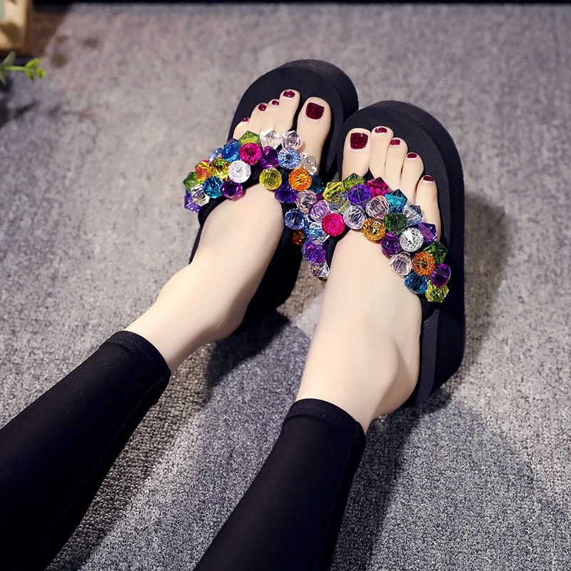 Fashion Diy Handmade Rhinestone Bling Crystal Slippers Women's Slates ...
