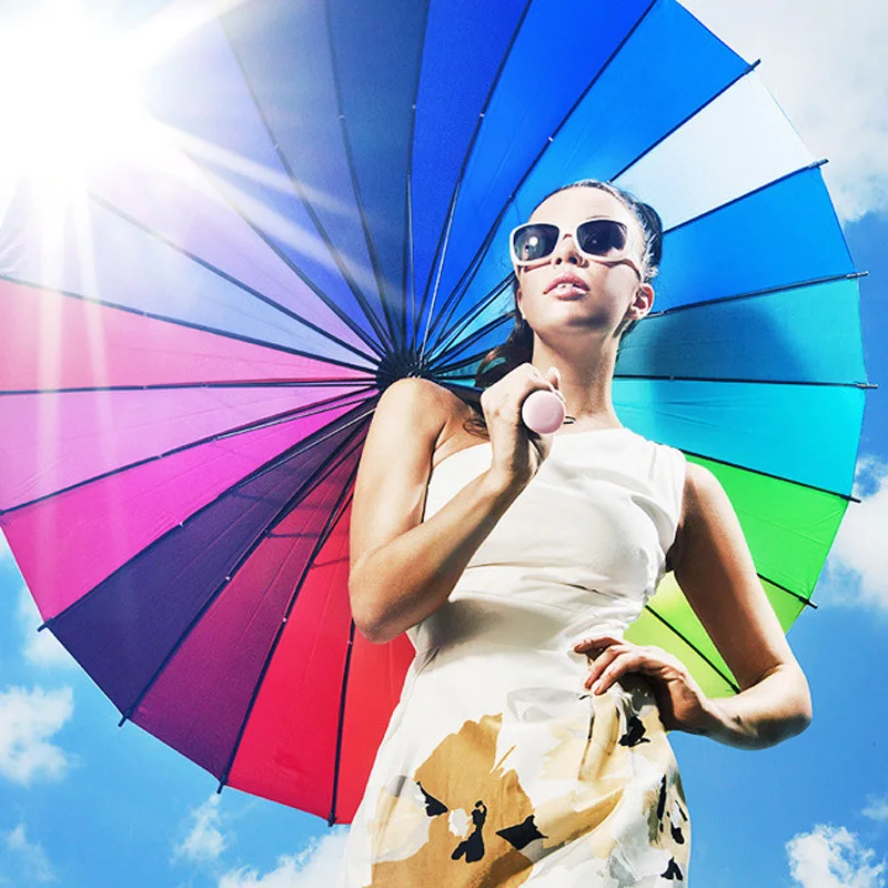 24K Long-handle Rainbow Umbrella 2-3 People Car Luxury Large Windproof Straight Umbrella Corporation wind resistant umbrella windproof umbrella
