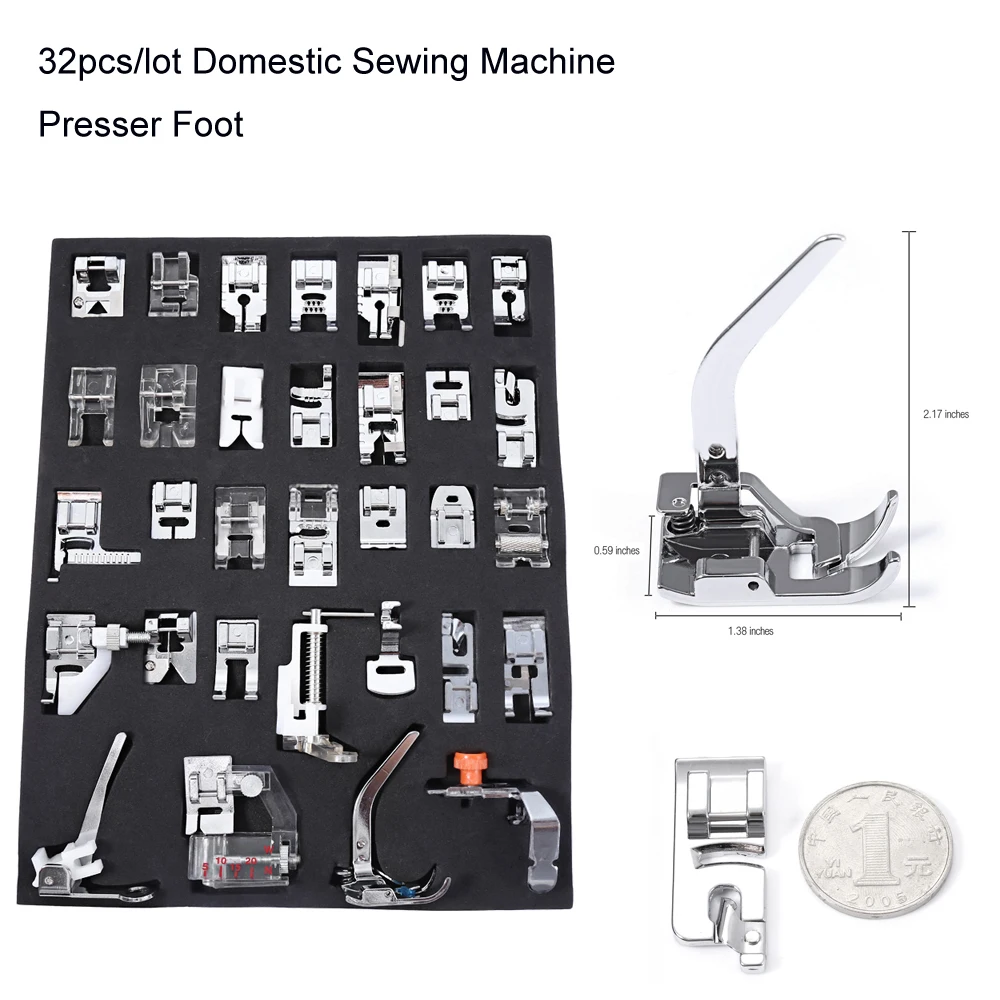 32pcs Domestic Sewing Machine Presser Foot Braiding Blind Stitch Darning Presser Foot Feet Kit
