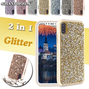 

50pcs Premium Bling 2in1 Luxury Diamond Cases For iPhone XS Max XR X 8 7 6 6S Plus Electroplated Rhinestone Glitter Back Cover