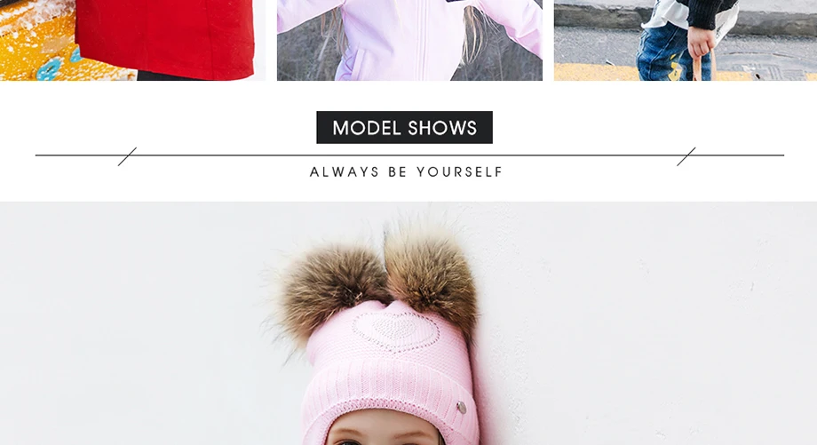 Lovely Girls Beanies Pink Heart-Shaped Rhinestones Knitted Hat With Fur Pom Pom Winter Warm And Thicken Skullies Children Cap (10)