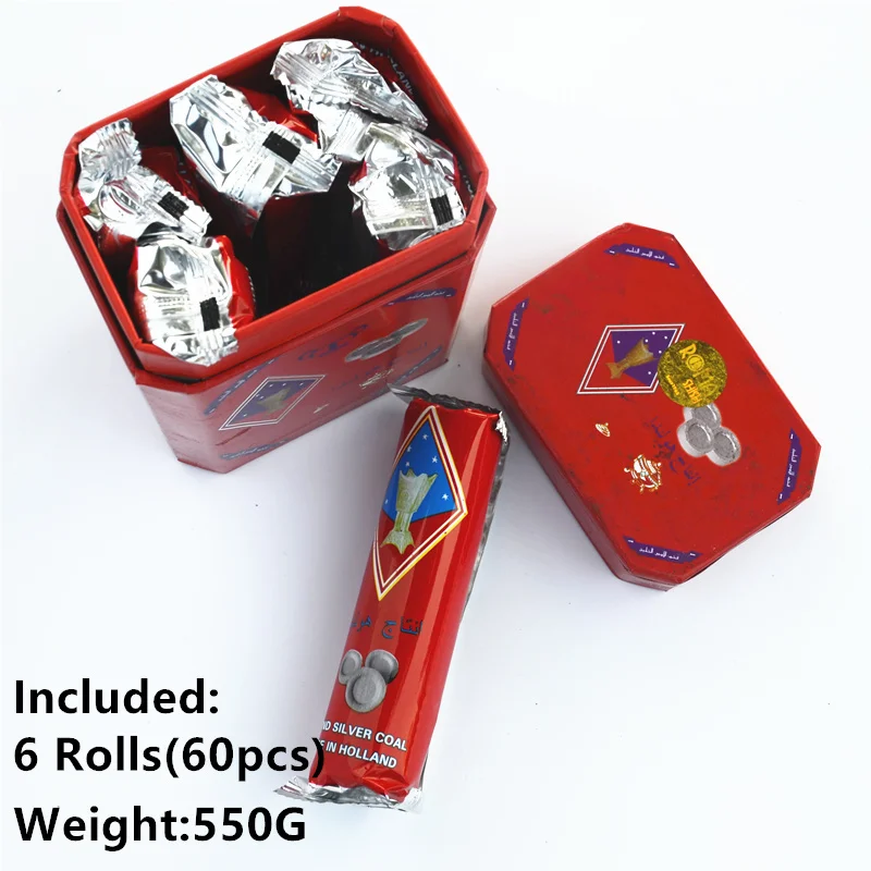 

60Pcs/Box Silver coal HOLLAND Shisha Charcoal Hookah Accessories Burning Carbon Shisha Over 1hour Duration