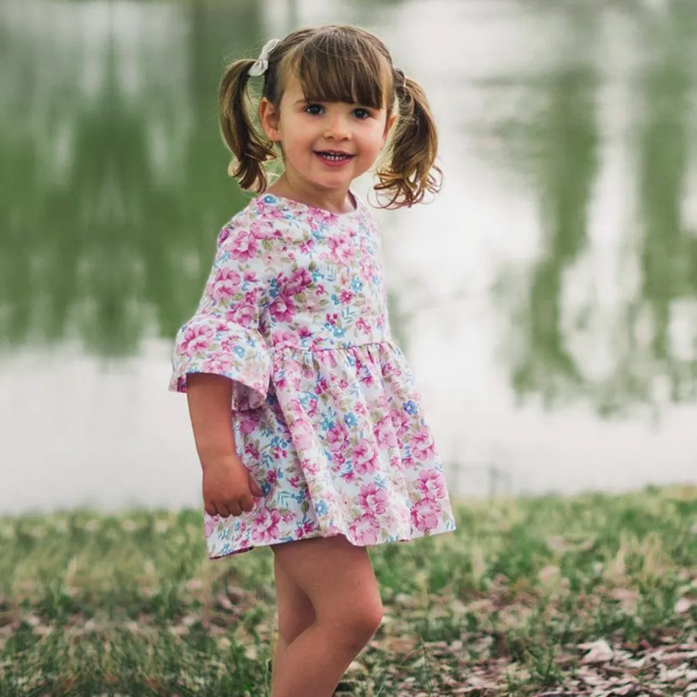 Buy Kids Dresses Baby Summer Print Ruffles Half Sleeve