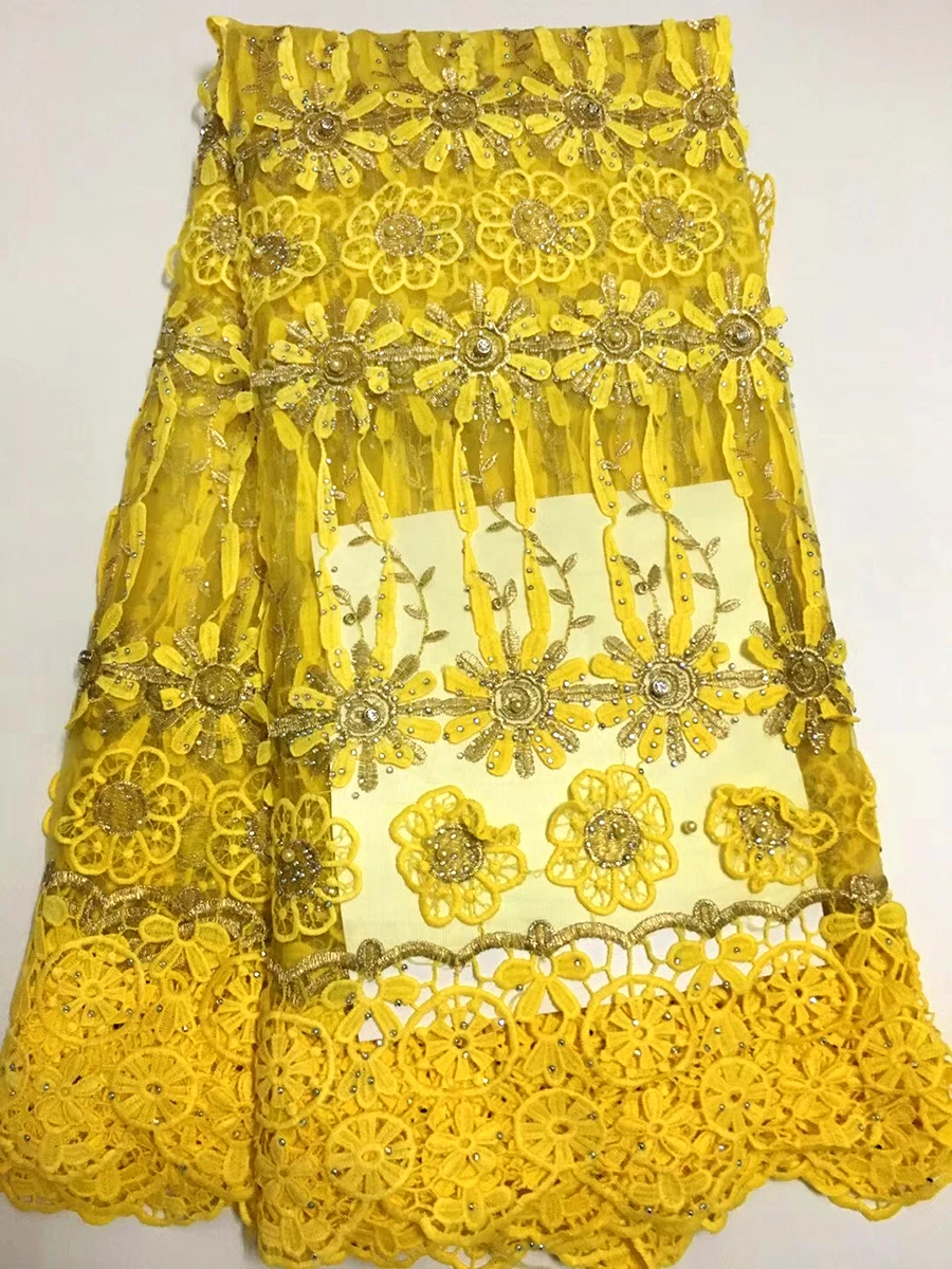 

2018 New Beautiful Yellow French Nigerian Laces Fabric High Quality Tulle African Laces Fabric Wedding African French Tulle Lace