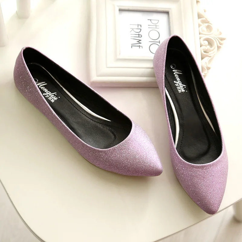 

Sweet Sequins Pointed Toe Women's Shoes Large Sizes Ladies Flat Shallow Single Shoe Casual Lightweight Loafers Lazy Boat Flats