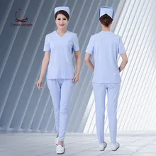 Женский костюм с коротким рукавом и разрезом, хирургический костюм из чистого хлопка для врача, изолированный костюм для операционной комнаты, костюм для мытья рук