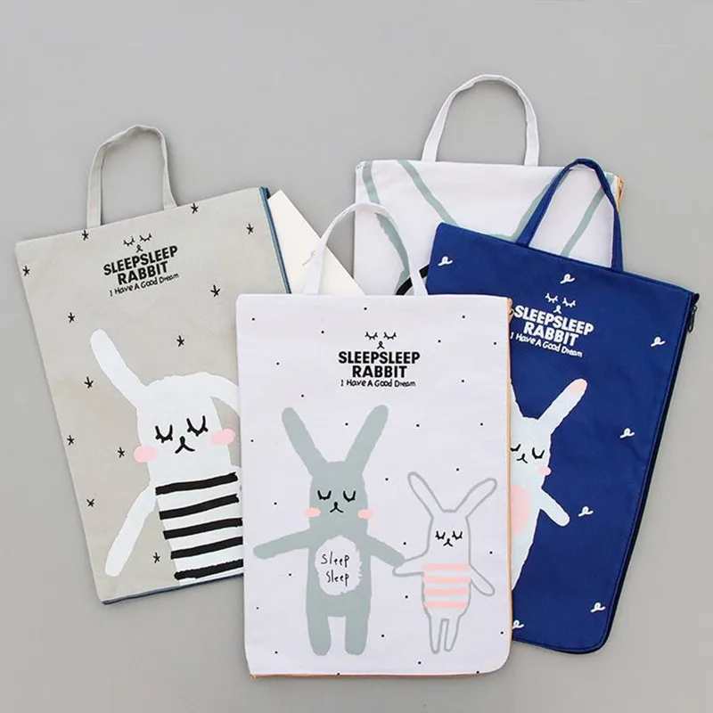 

Coloffice 1PC Cute Cartoon Rabbit File Products Oxford Canvas Bag Student Paper Exam Laptop Zipper Bag Briefcase File Pocket