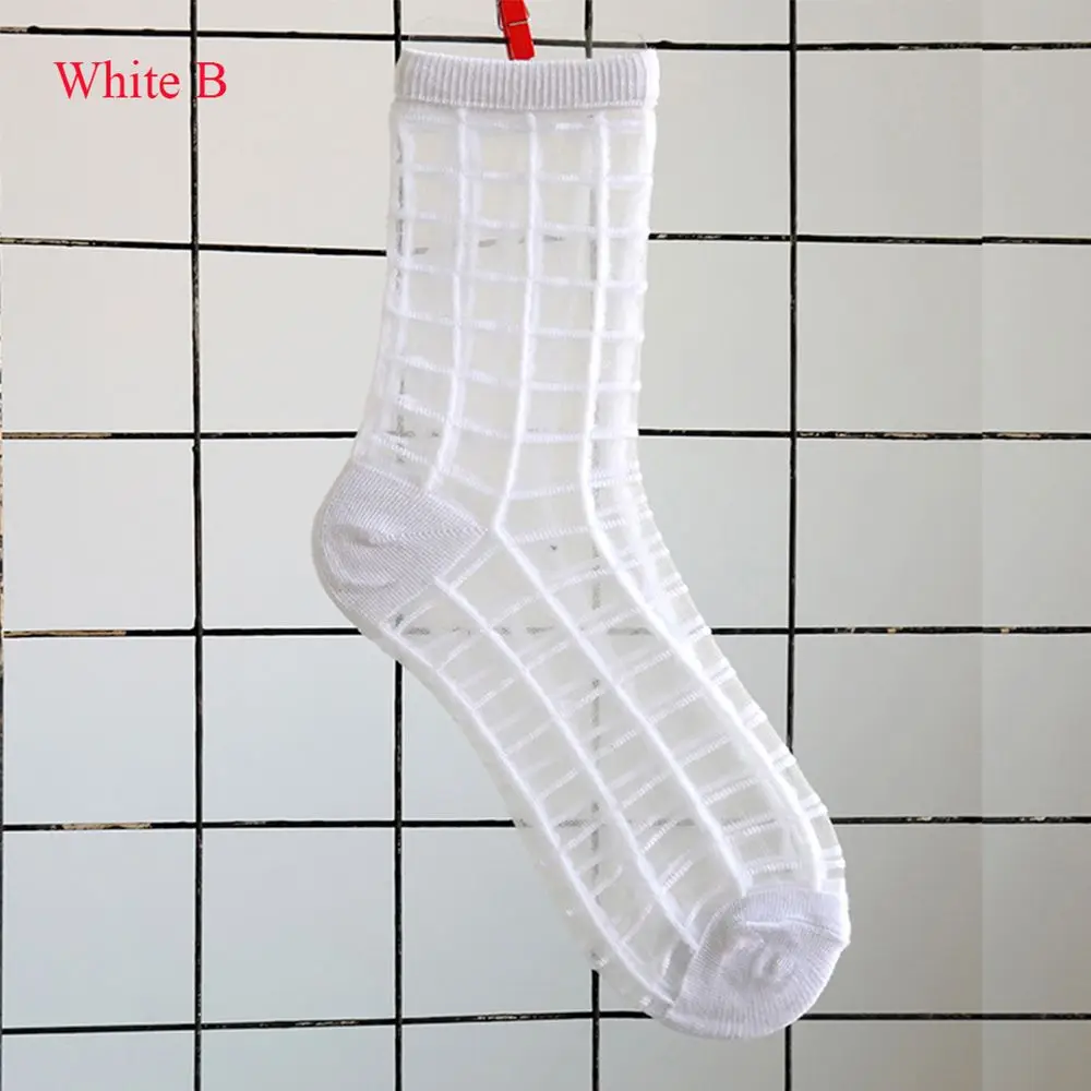 1 pair New Sheer Mesh Glass Silk Socks Ultrathin Transparent Stretch Elasticity Lace Net Yarn Thin Summer Socks For Women