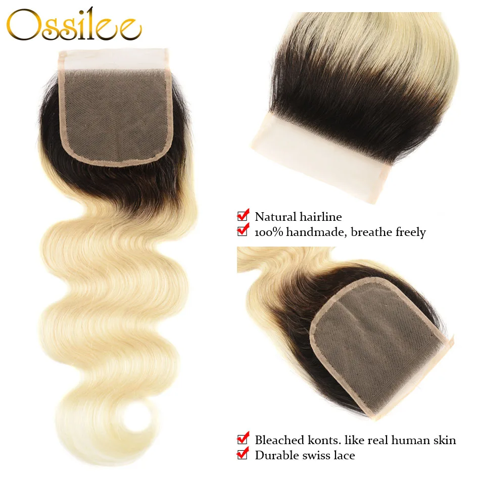 Ossilee Blonde Bundles with Closure 1b/613 Bundles Brazilian Body Wave Bundles with Closure Non Remy Hair Bundles with Closure