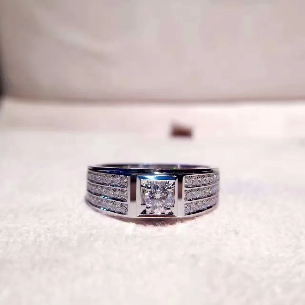 

0.7 Ct Synthetic SONA Stone Silver 925 Rings Men Simple Brief Design Half-setting Zircona Band Sterling Silver Mens Wedding Ring