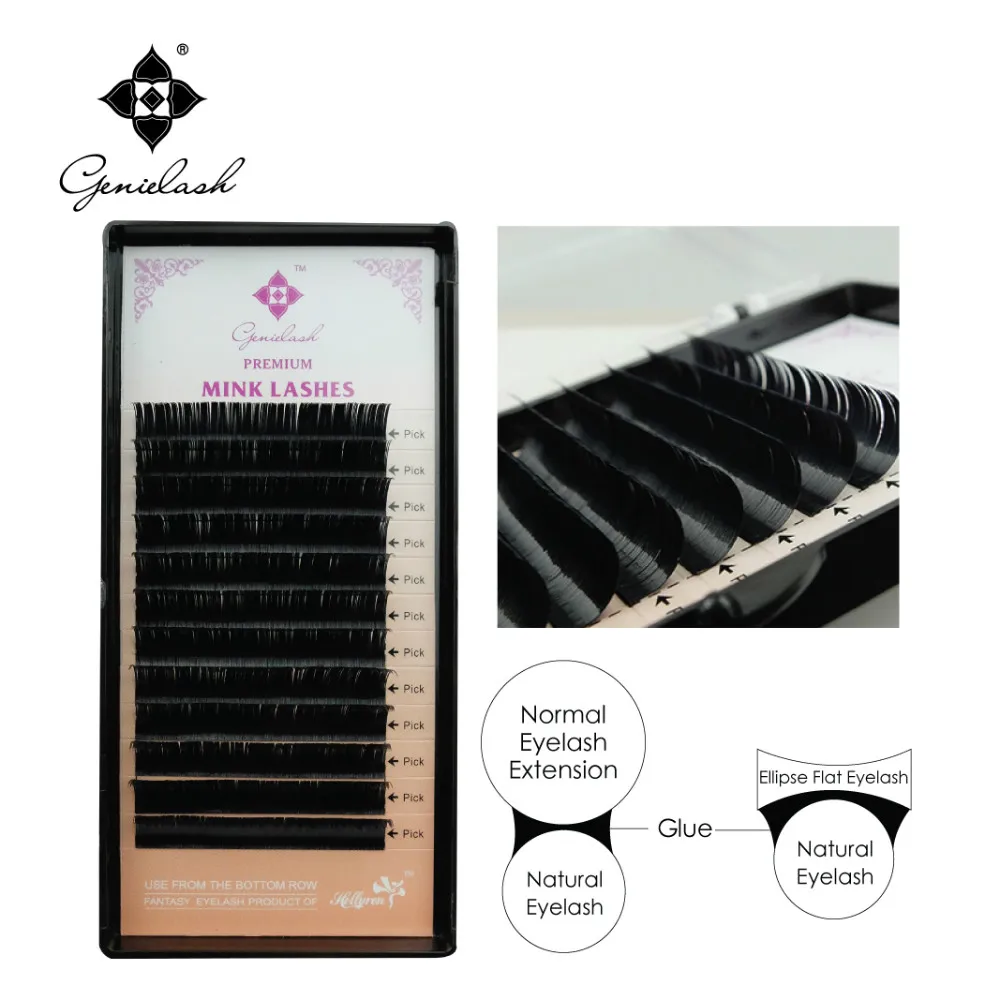 

Genie 4pcs/lot Ellispe Flat Eyelash extension Soft Thin Tip Flat Roots False Eyelash Extension flat ellipse eyelash extensions